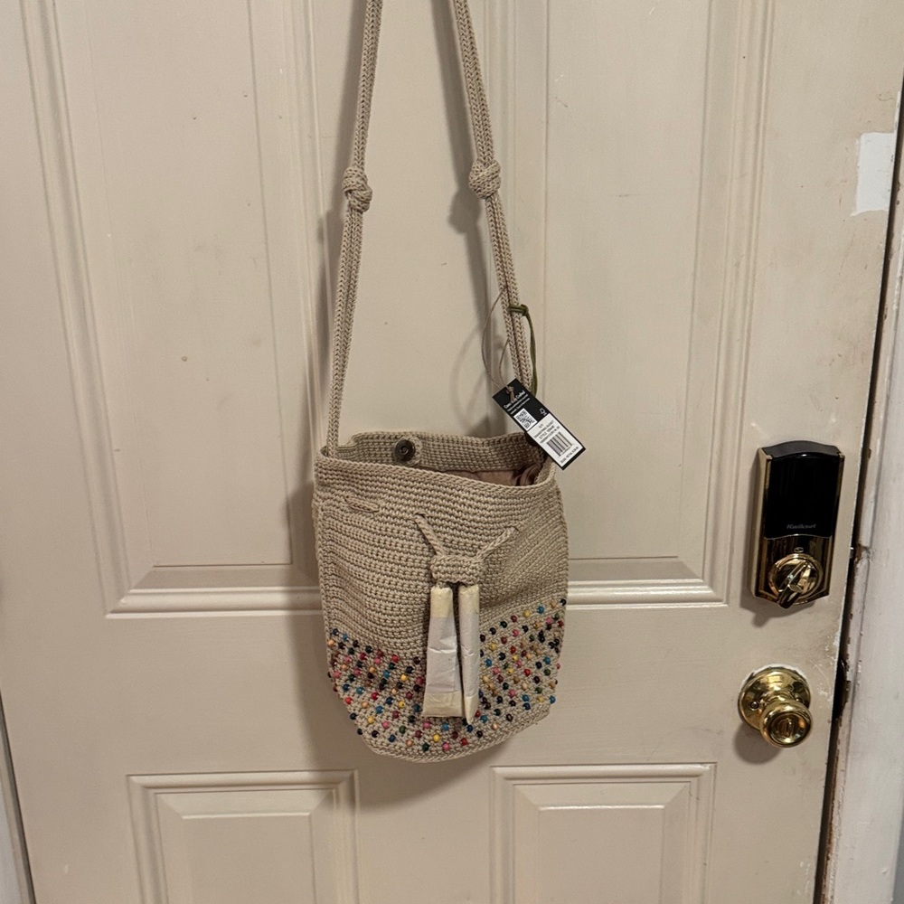NWT The Sak Beige Crochet Crossbody Bag with Multicolor Accents